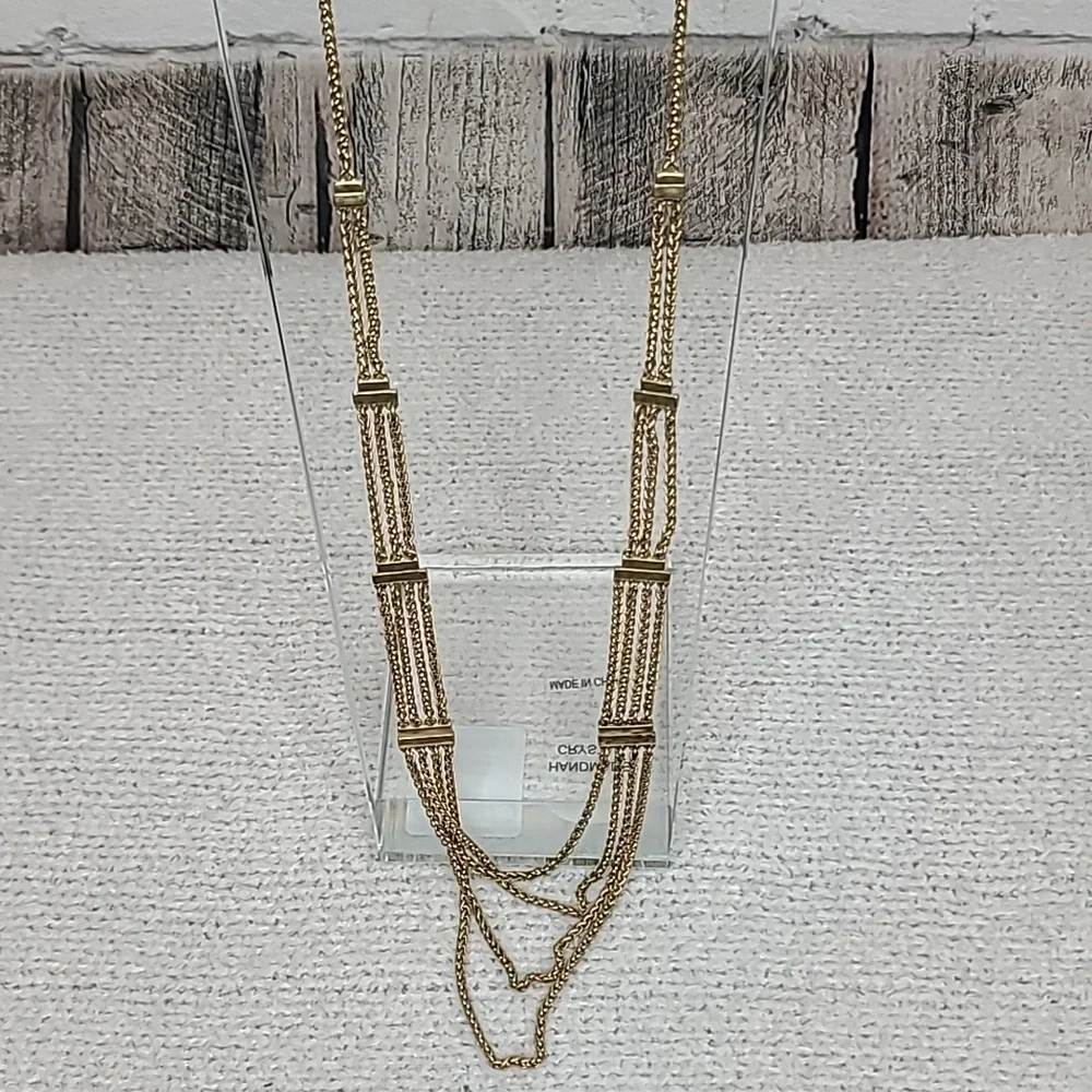 Lucky Brand Semi Precious Accents Gold Toned Multi Layered Chain Necklace NWT